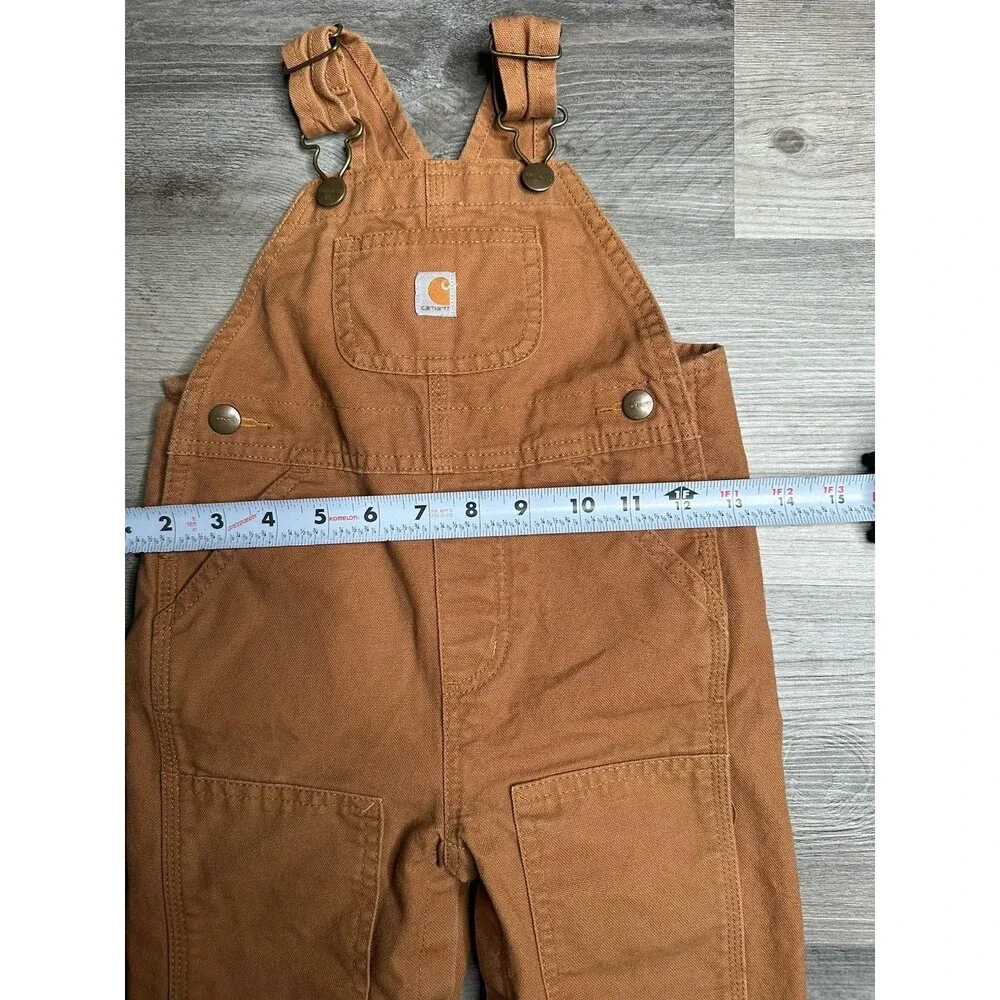 Carhartt Kids 18M Duck Brown Canvas Bib Overalls Double Knee Snaps